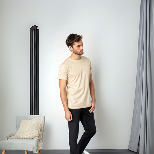Men's Solid Round Neck Cotton T-Shirt - Beige