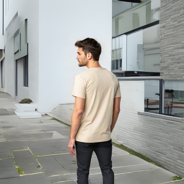 Men's Solid Round Neck Cotton T-Shirt - Beige