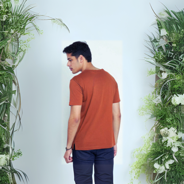 Men's Solid Round Neck Cotton T-Shirt - Copper