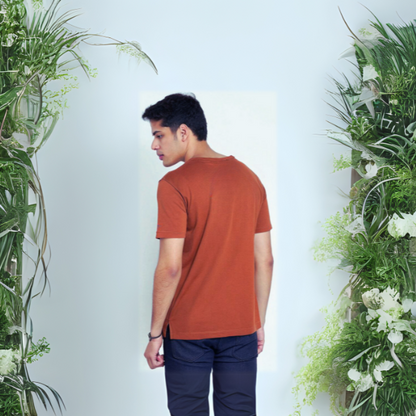 Men's Solid Round Neck Cotton T-Shirt - Copper