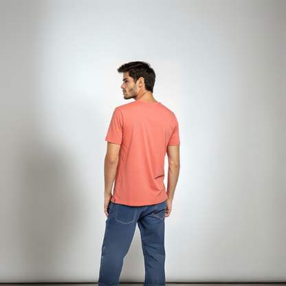 Men's Solid Round Neck Cotton T-Shirt - Coral